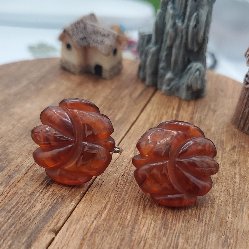 Rare‎ Find Vintage Bakelite Flower Harvest Antique Screwback Earrings E614